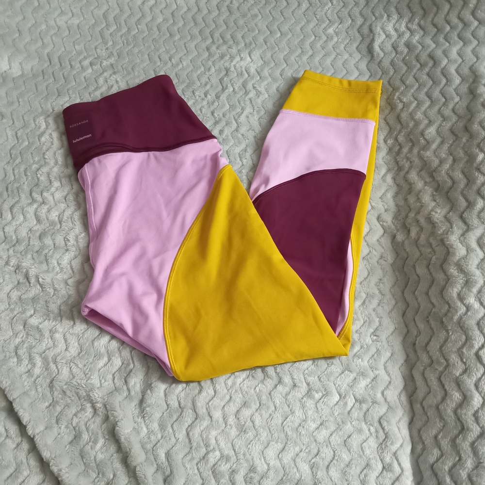 lululemon athletica Color Block Leggings in Pink, Yellow, and Burgundy